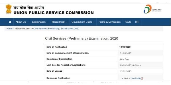 UPSC Online Registration can be done by visiting official website and clicking on civil service exam 2020 under active exam.