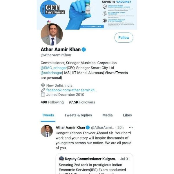 Athar Amir is also a frequent user of Twitter. Even on twitter Athar has a following of 97.5 thousand followers.